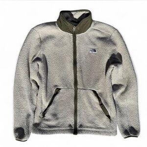 The North Face Olive and Cream Sherpa Jacket